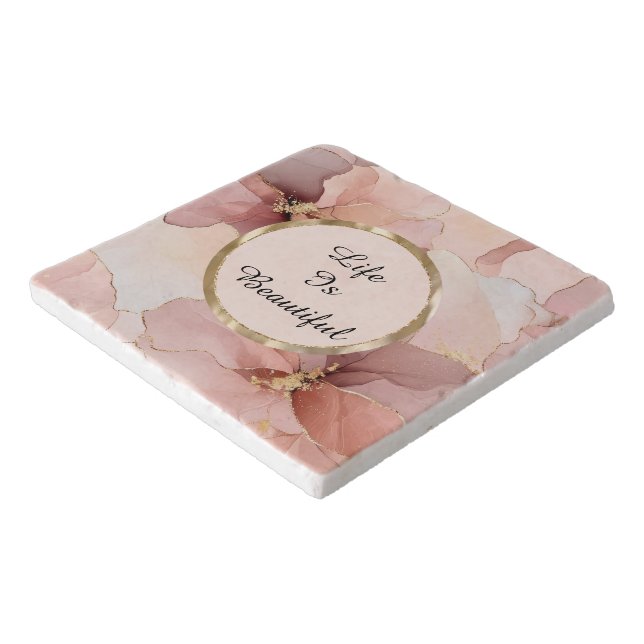 Romantic Blush Pink Gold Floral Bridal Shower Trivet (Corner)