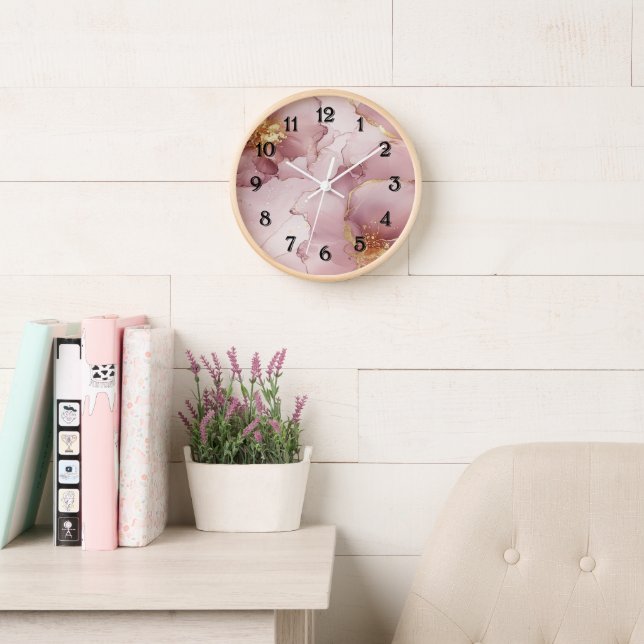 Romantic Blush Pink Gold Floral  Clock (Reading Room)