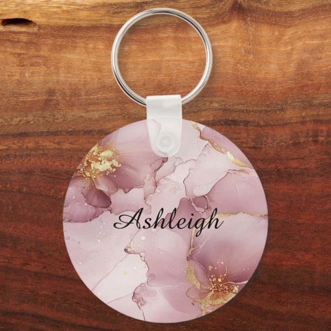 Romantic Blush Pink Gold Floral  Keychain (Front)