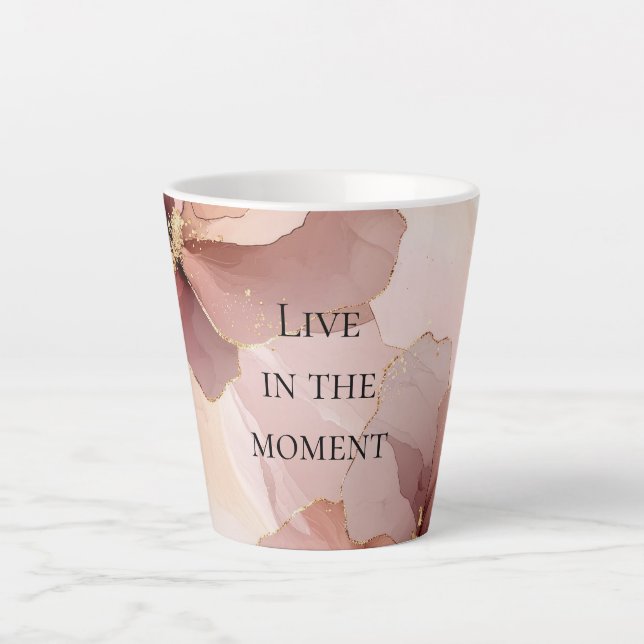Romantic Blush Pink Gold Floral Latte Mug (Front)