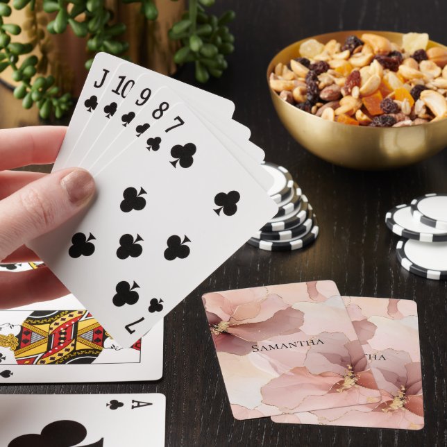 Romantic Blush Pink Gold Floral  Poker Cards (In Situ)