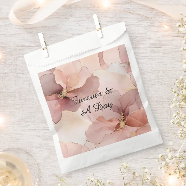 Romantic Blush Pink Gold Floral Wedding Favor Bag (Clipped)