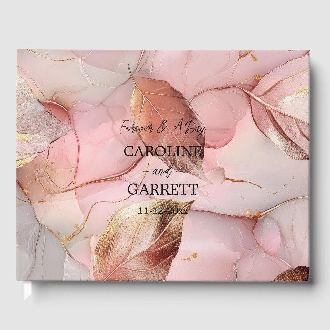 Romantic Blush Pink Gold Floral Wedding Guest Book (Front)