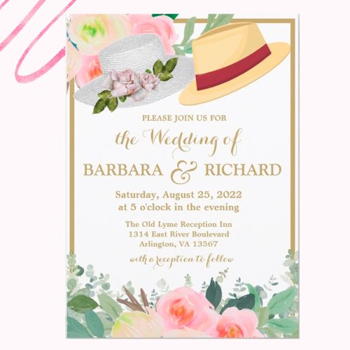 Romantic Blush Pink Gold Floral Wedding Invitation