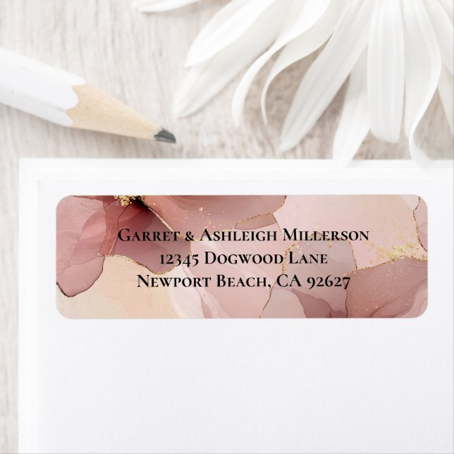Romantic Blush Pink Gold Floral Wedding Label (Insitu)