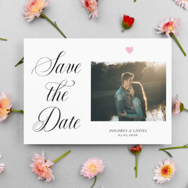 Romantic Blush Pink Heart Photo Save the Date Postcard (Creator Uploaded)