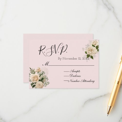 Romantic Blush Pink Ivory Floral RSVP Enclosure Card