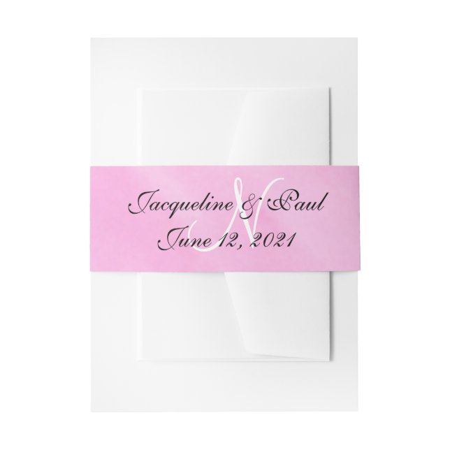 Romantic Blush Pink Monogram Wedding Invitation Belly Band (Front Example)