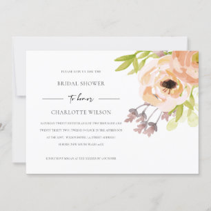 ROMANTIC BLUSH PINK PEACH FLORAL BRIDAL SHOWER INVITATION