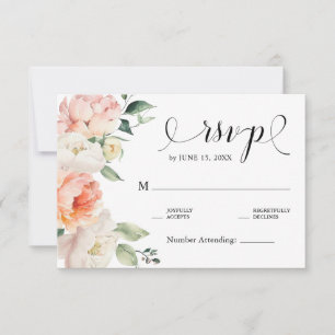 Romantic Blush Pink Peonies Floral Country Wedding RSVP Card