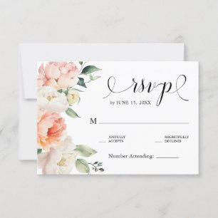 Romantic Blush Pink Peonies Floral Country Wedding RSVP Card