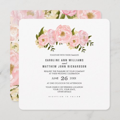 Romantic Blush Pink Peonies Wedding Invitation