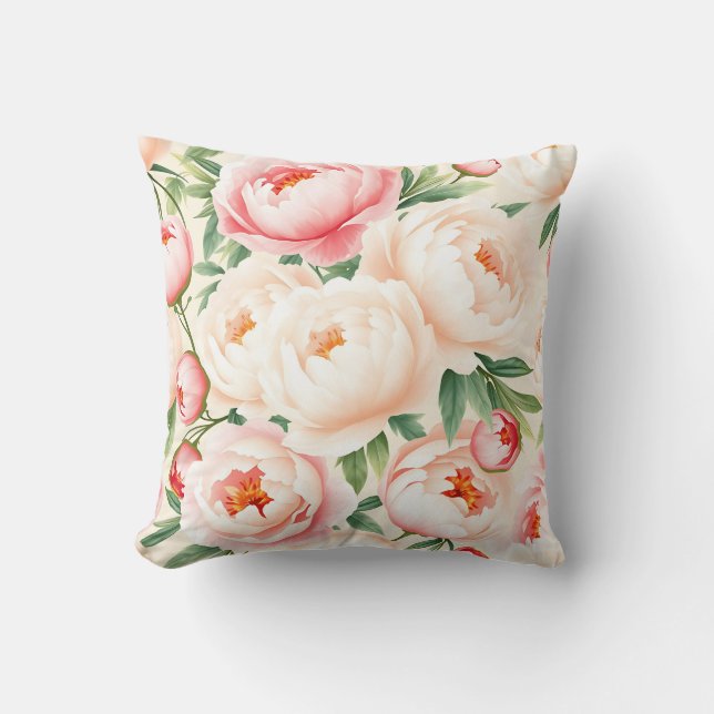 Romantic Blush Pink Peony Pattern Throw Pillow (Front)