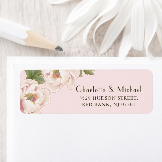 Romantic Blush Pink Peony Wedding Return Address Label (Insitu)