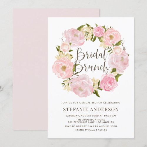 Romantic Peonies Wreath Bridal Brunch Invitation Custom Invitation
