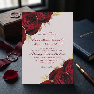 Romantic Blush Pink & Rose Gold Floral Wedding Invitation