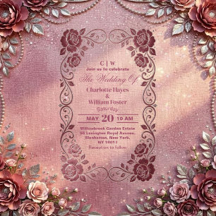 Romantic Blush Pink Rose Silver Floral Wedding Acrylic Invitations