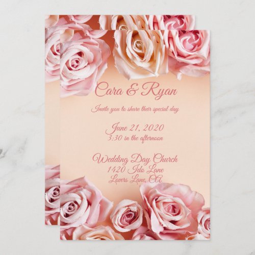 Romantic Blush Pink Roses Elegant Weddding Invitation