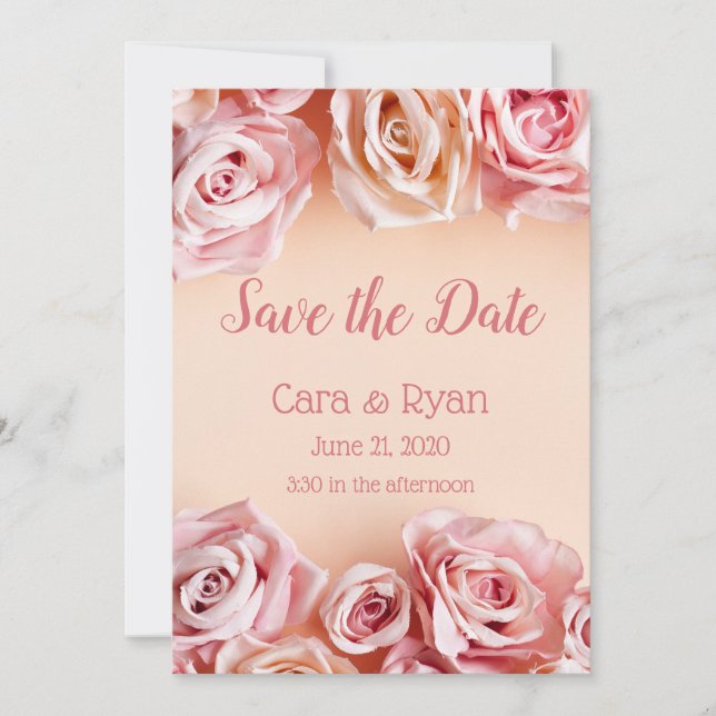 Romantic Blush Pink Roses Elegant Weddding Save The Date (Front)