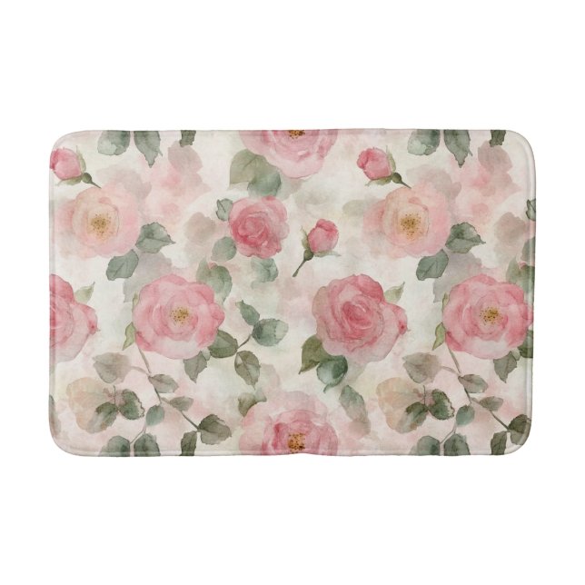Romantic Blush Pink Roses Floral  Bath Mat (Front)