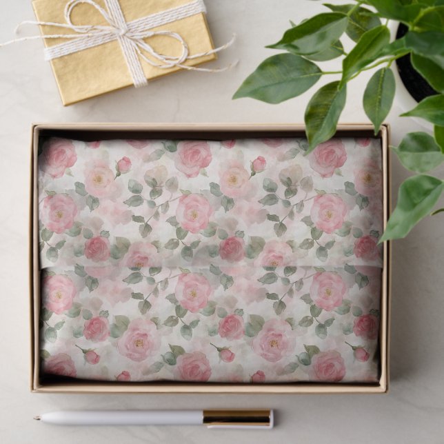 Romantic Blush Pink Roses Floral Bridal Shower Tissue Paper (Gift)