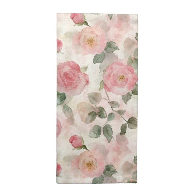 Romantic Blush Pink Roses Floral  Cloth Napkin (Half Fold)
