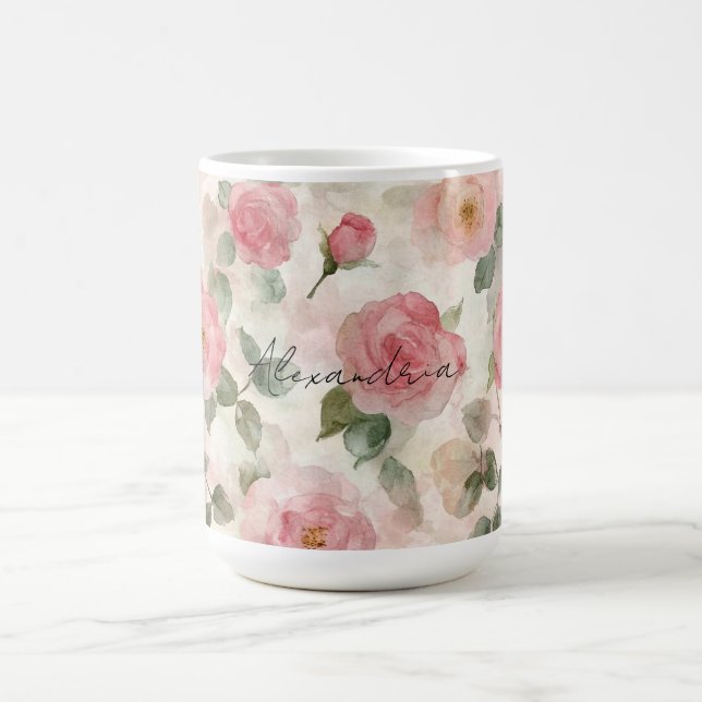 Romantic Blush Pink Roses Floral Coffee Mug (Center)