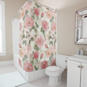 Romantic Blush Pink Roses Floral Shower Curtain