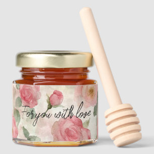 Romantic Blush Pink Roses Floral Wedding Honey Jar Favors
