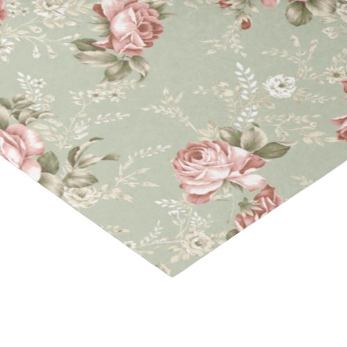 Romantic Blush Pink Roses _ Sage Green Background Tissue Paper