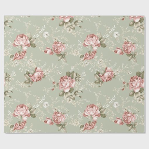 Romantic Blush Pink Roses - Sage Green Background Wrapping Paper | Zazzle