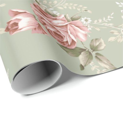 Romantic Blush Pink Roses - Sage Green Background Wrapping Paper | Zazzle