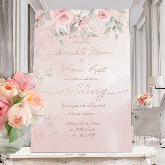 Romantic Blush Pink Secret Garden Roses Rose Gold Foil Invitation (Creator Uploaded)