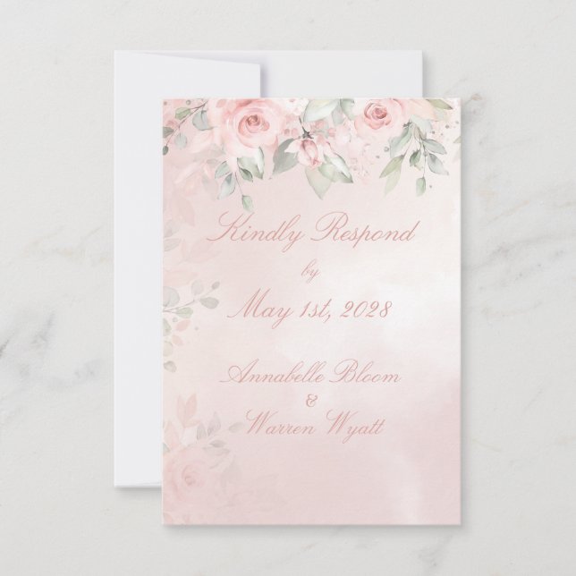 Romantic Blush Pink Secret Garden Roses RSVP Card (Front)