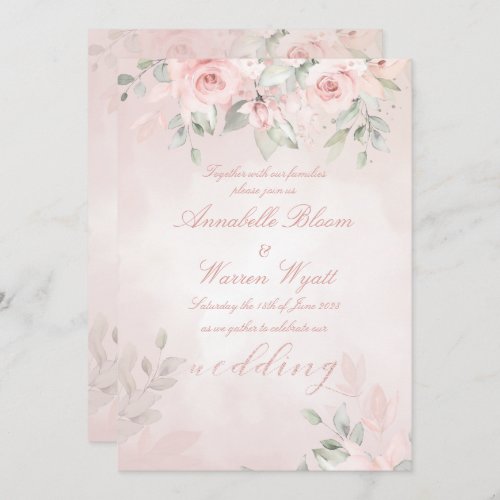 Romantic Blush Pink Secret Garden Roses Wedding Invitation