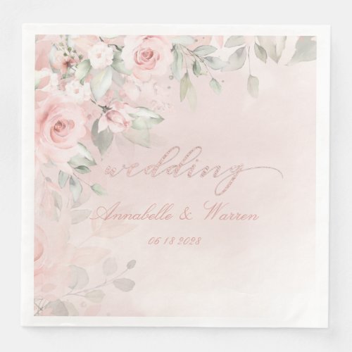 Romantic Blush Pink Secret Garden Roses Wedding Paper Dinner Napkins