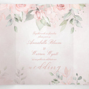 Romantic Blush Pink Secret Garden Roses Wedding Tri-Fold Card