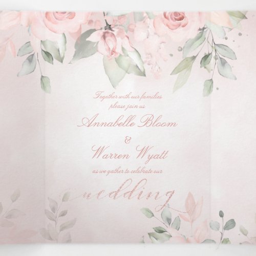 Romantic Blush Pink Secret Garden Roses Wedding Tri_Fold Card