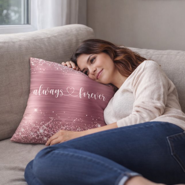 Romantic Blush Pink Sparkle Always Forever Throw Pillow (Creator Uploaded)