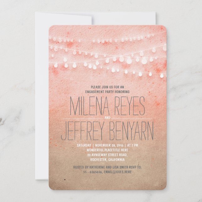 Romantic Blush Pink String Lights Engagement Party Invitation (Front)
