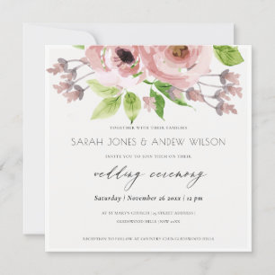 ROMANTIC BLUSH PINK WATERCOLOR FLORAL ENGAGEMENT INVITATION