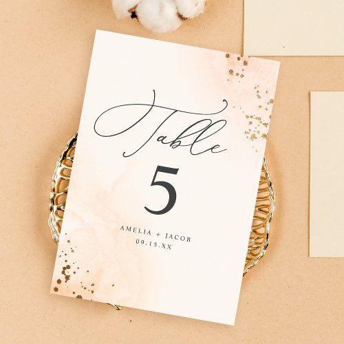 Romantic Blush Pink Watercolor Wedding Table Number