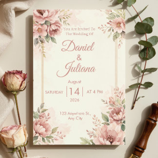 Romantic Blush Pink Wedding Invitation | Watercolo