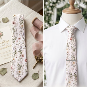 Romantic Blush Pink Wildflower Wedding Floral Neck Tie
