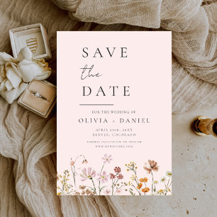 Romantic Blush Pink Wildflowers Boho Save the Date