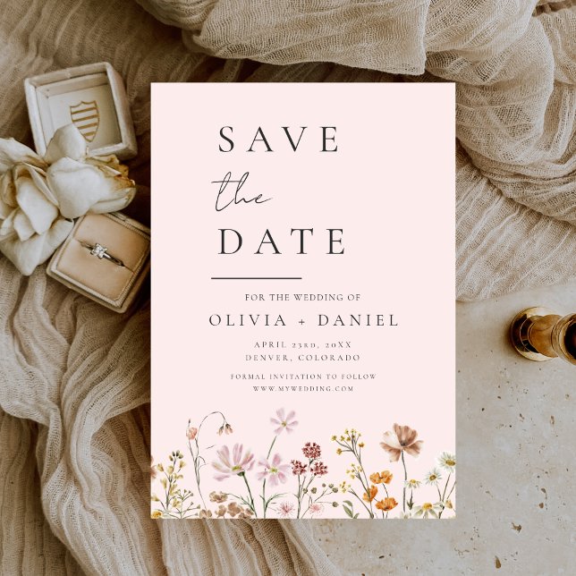 Romantic Blush Pink Wildflowers Boho Save the Date (Creator Uploaded)