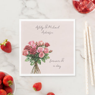Romantic Blush Red Pink Roses Floral Wedding Napkins