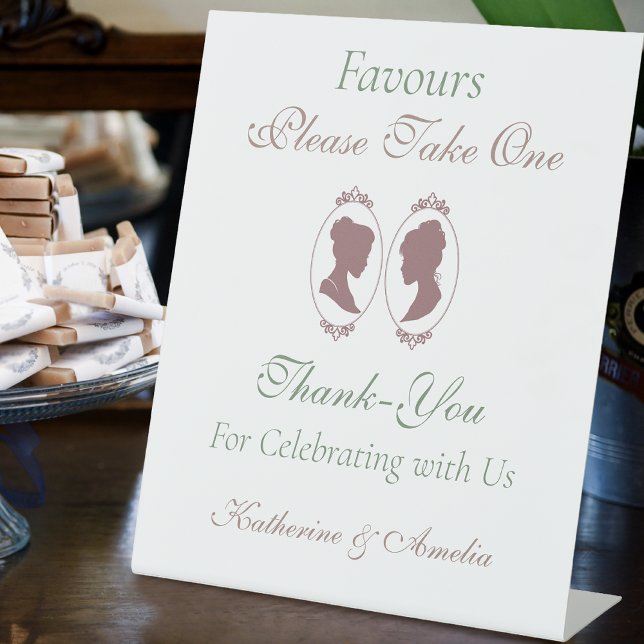 Romantic Blush Regency Lesbian Favors Pedestal Sign (Creator Uploaded)