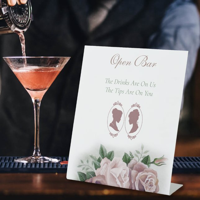 Romantic Blush Regency Lesbian Open Bar Pedestal Sign (Creator Uploaded)