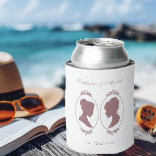 Romantic Blush Regency Lesbian Wedding Can Cooler